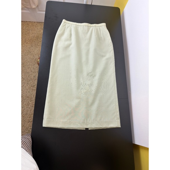 Vtg Pendleton 100% Wool Green Beige Gingham Midi Pencil Skirt 12 Classic - Picture 3 of 13
